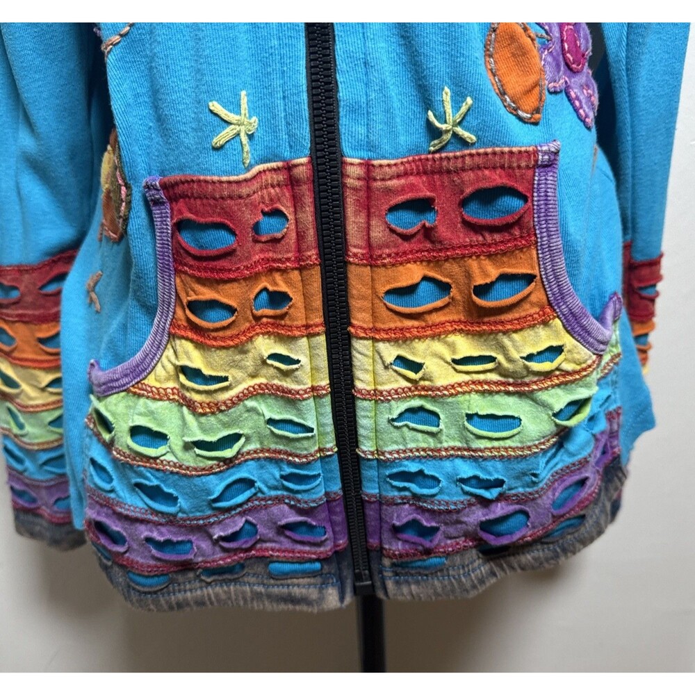 Rising International Colorful Hippie Boho Floral Full Zip Hoodie Women's Medium - Picture 3 of 15